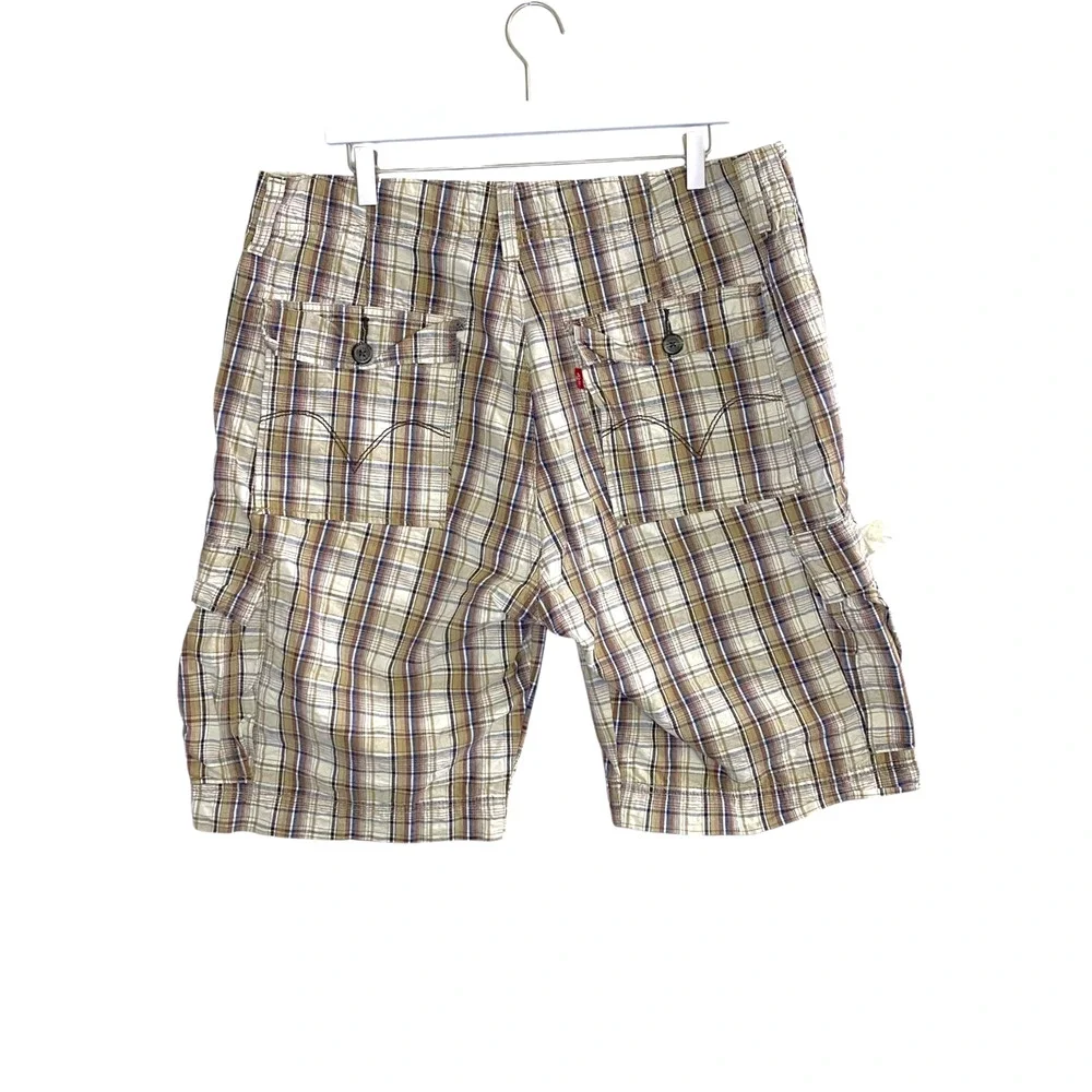 Levi's Cargo Shorts 36 Men's Beige Plaid Workwear Fishing Hiking Cotton